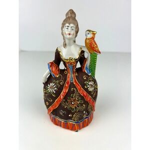 Vintage Moriage Colonial Lady Parrot Porcelain Wall Pocket Made in Japan